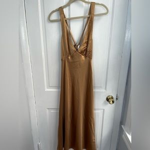 Gold satin midi dress NWT